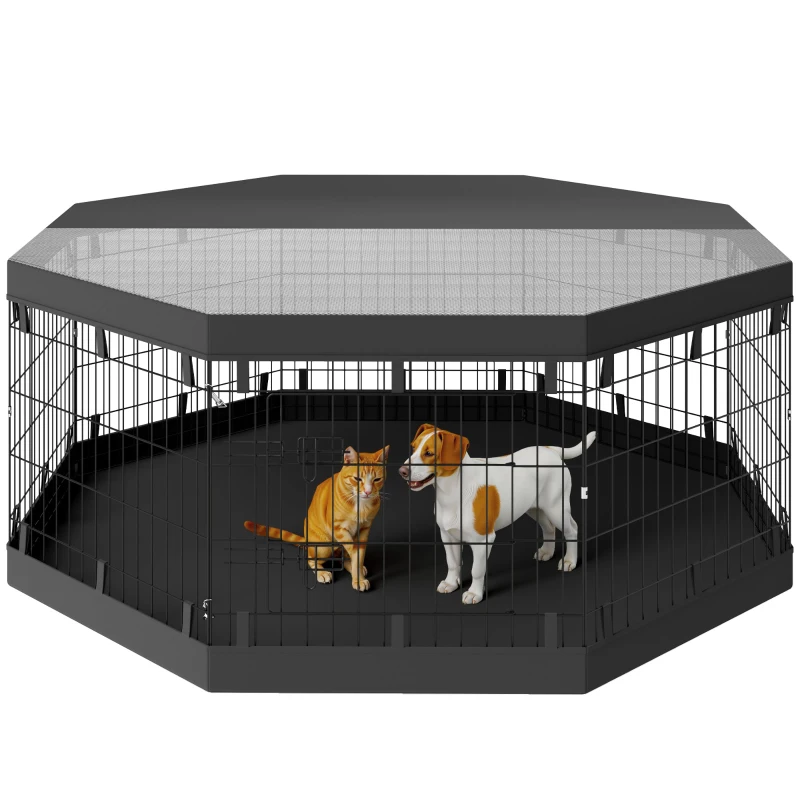 PawHut Parque para perros interior 8 paneles plegables modulables con puerta para cachorros acero 61x61 cm Negro