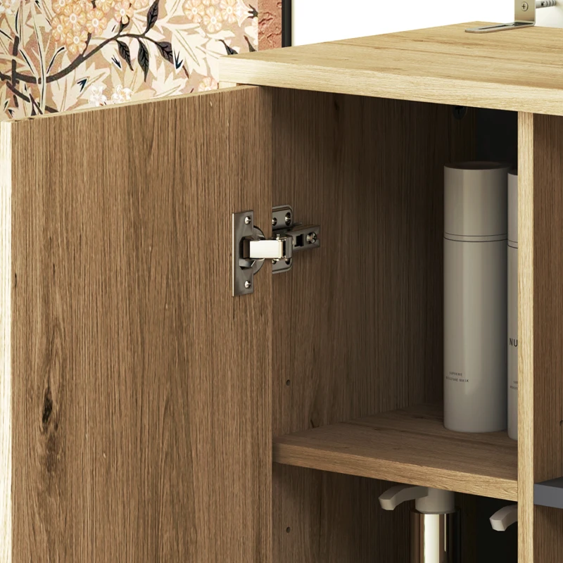 HOMCOM Mobile colonna bagno, armadio bagno con 6 scomparti aperti e 2 armadi, legno naturale