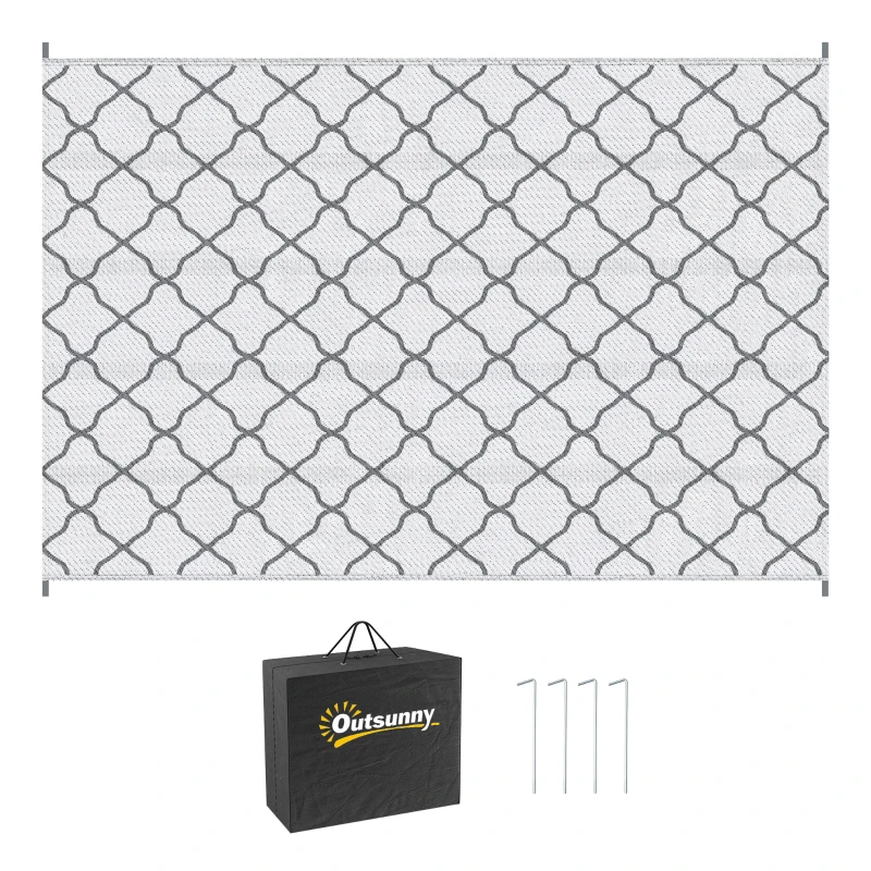 Outsunny Outdoor-Teppich, Wendbarer Teppich 2,74L x 1,82B m - Hochdichtes PP 310 g/m² Grau und Weiß