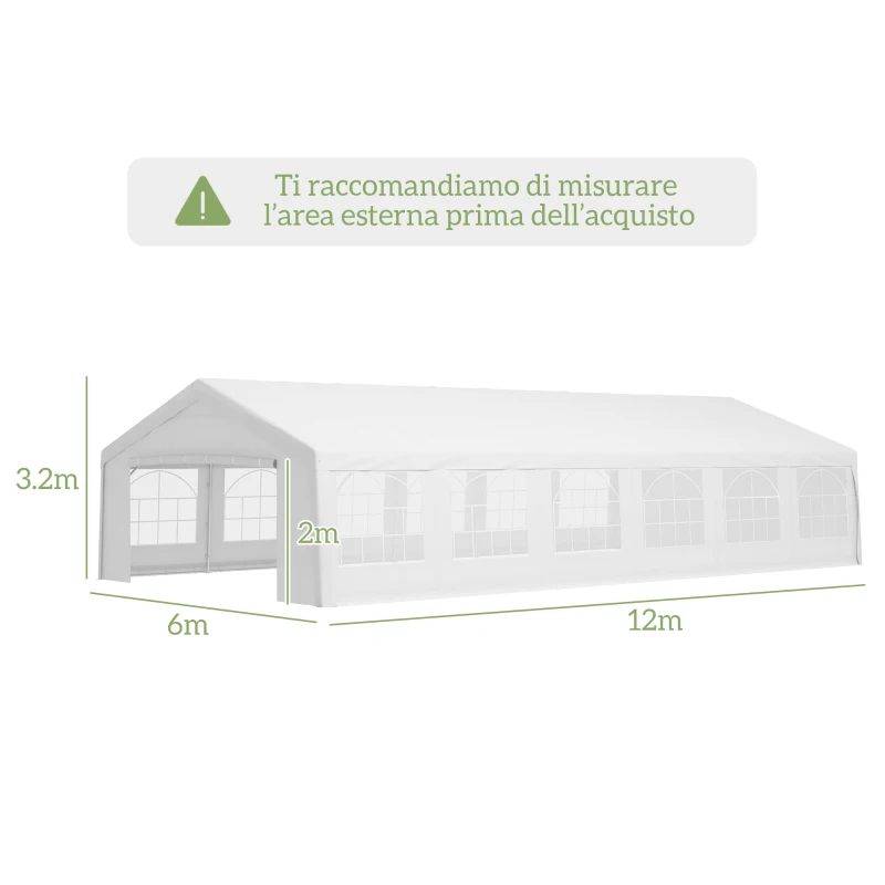 Outsunny Tendone da Giardino con Pareti Removibili, in Acciaio e PP, 12x6x3.2 m, Bianco