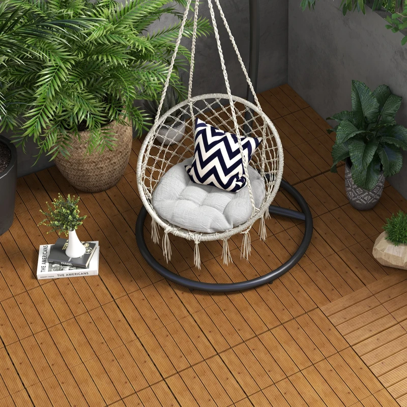 Outsunny Piastrelle per Terrazza, Set di 12 Pezzi, Superficie Massima 1,08 m², Incastrabili, Installazione Molto Semplice, 30x30x2.5cm Marrone