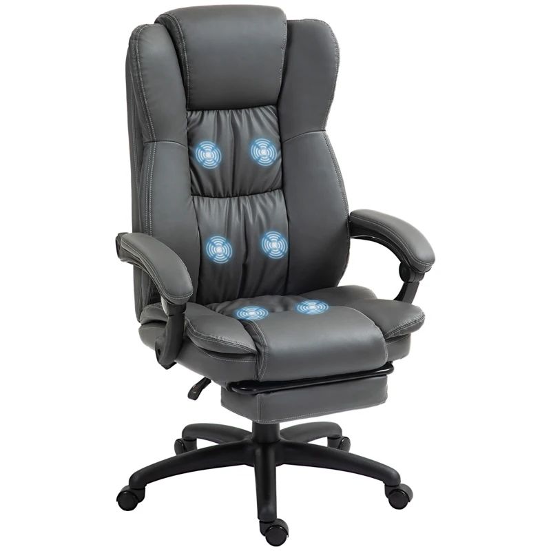 Vinsetto Silla de Oficina Ajustable con Reposapiés Reposacabezas Función de Masaje Cuero Artificial Gris Oscuro