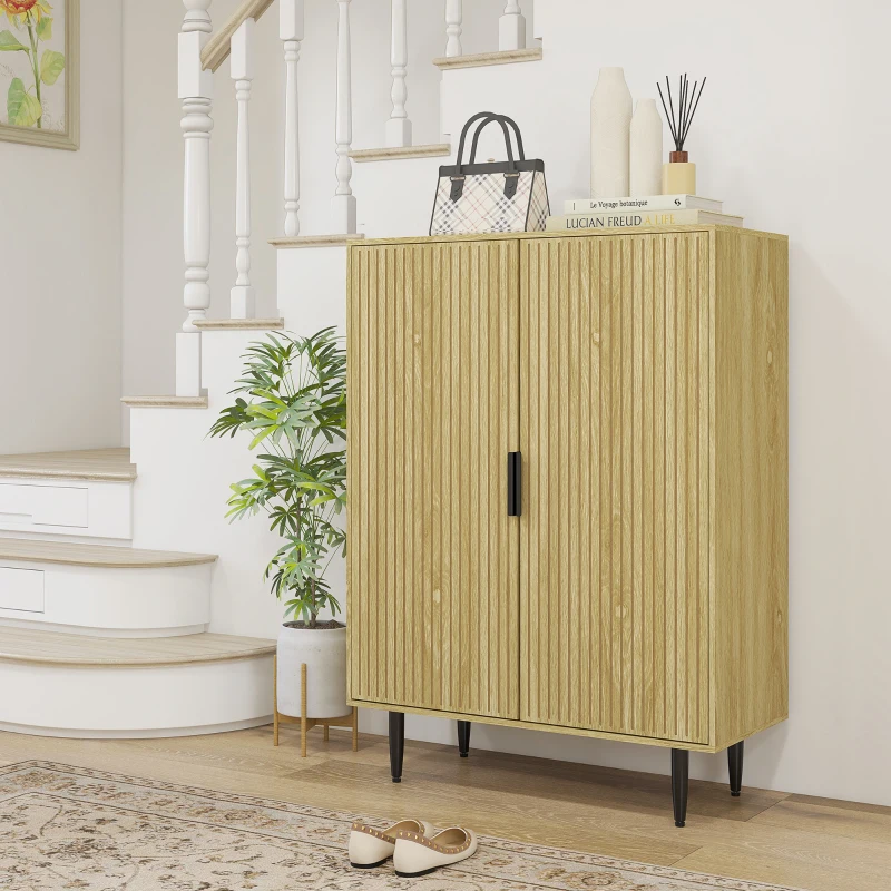 HOMCOM Meuble à Chaussures Gain de Place pour 15 Paires de Chaussures avec 4 Étagères Réglables, 80x38x110cm, Chêne