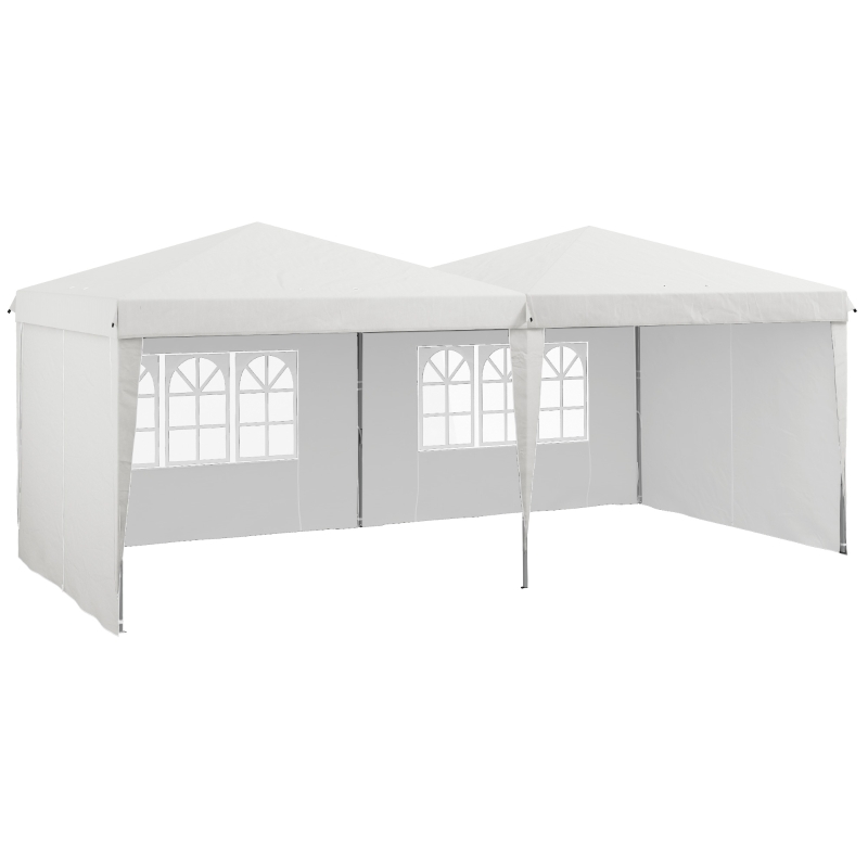 Outsunny Tenda da Ricezione, Gazebo Pieghevole 6x3m con Pareti Laterali, Altezza Regolabile con Borsa da Trasporto con Ruote, Bianco