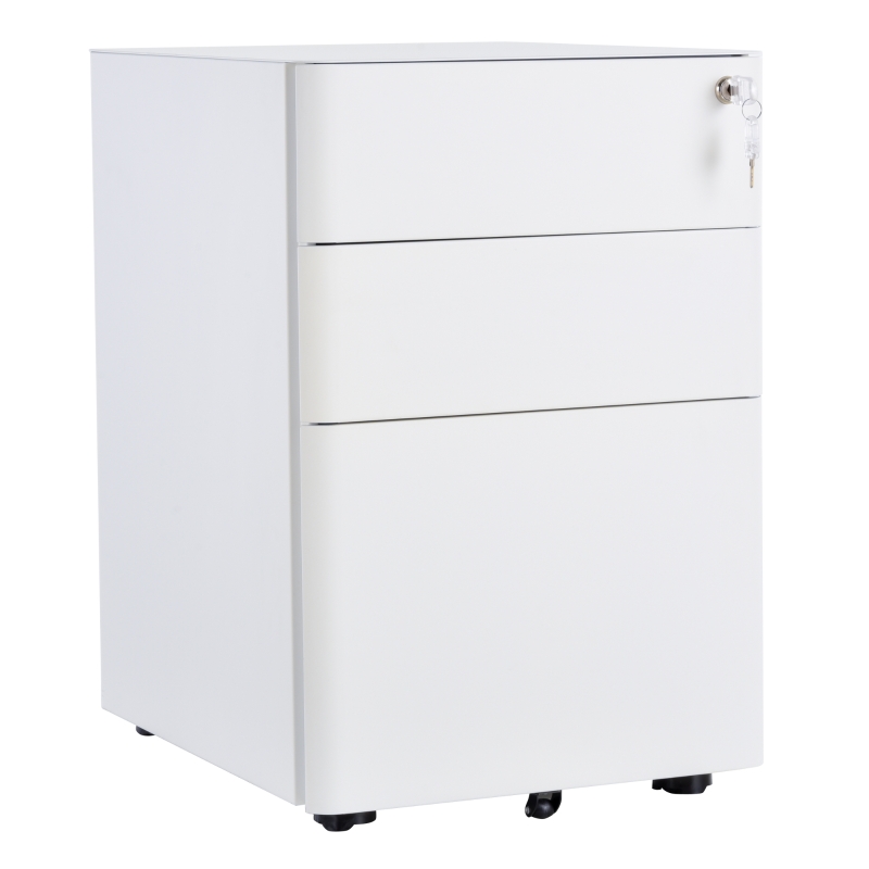 Vinsetto Archivador de oficina con ruedas 3 cajones deslizantes bloqueables organizador de archivos 39x48x59 cm acero Blanco