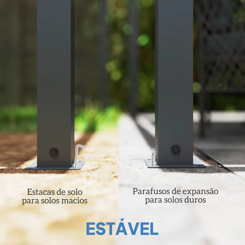 Outsunny Pérgola de Alumínio 4x3 m Pérgola de Jardim com Luzes LED Solares Teto Retrátil Impermeável Anti-UV  Creme e Cinzento