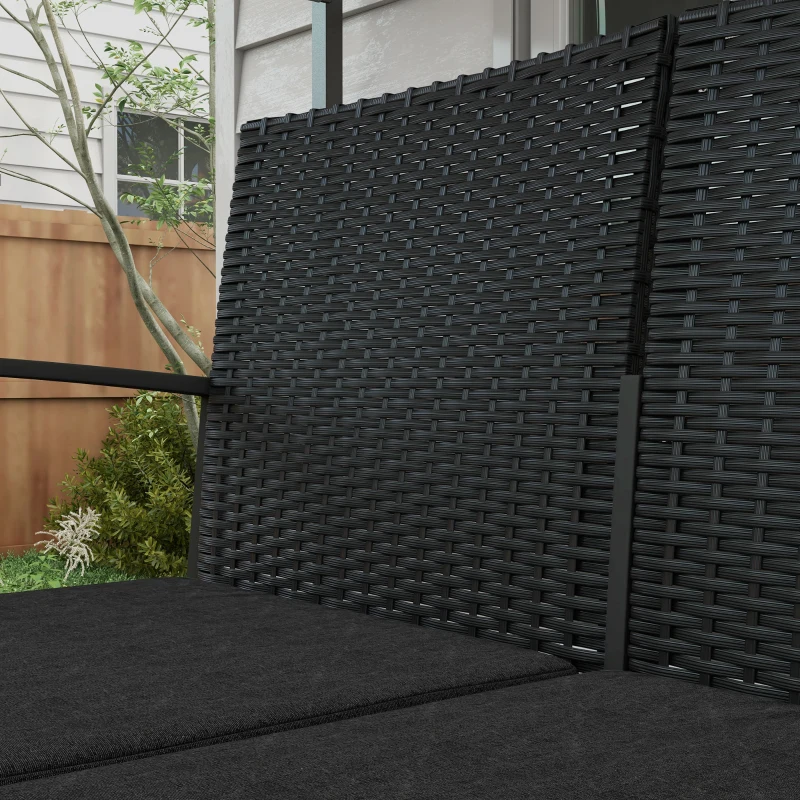 Outsunny Ensemble de Jardin avec 2 Chaises, Canapé et 2 Tables avec Coussins et Plateau en Verre, Noir