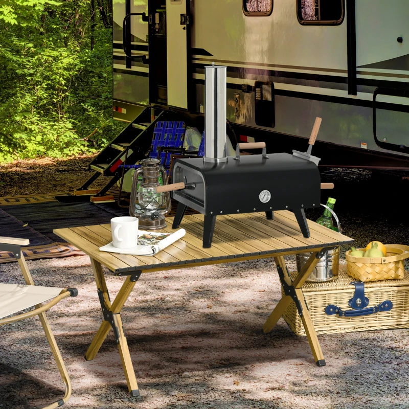 Outsunny Horno de pizza exterior de leña con pala para pizza, piedra 30 cm, transportable, patas plegables y chimenea desmontable