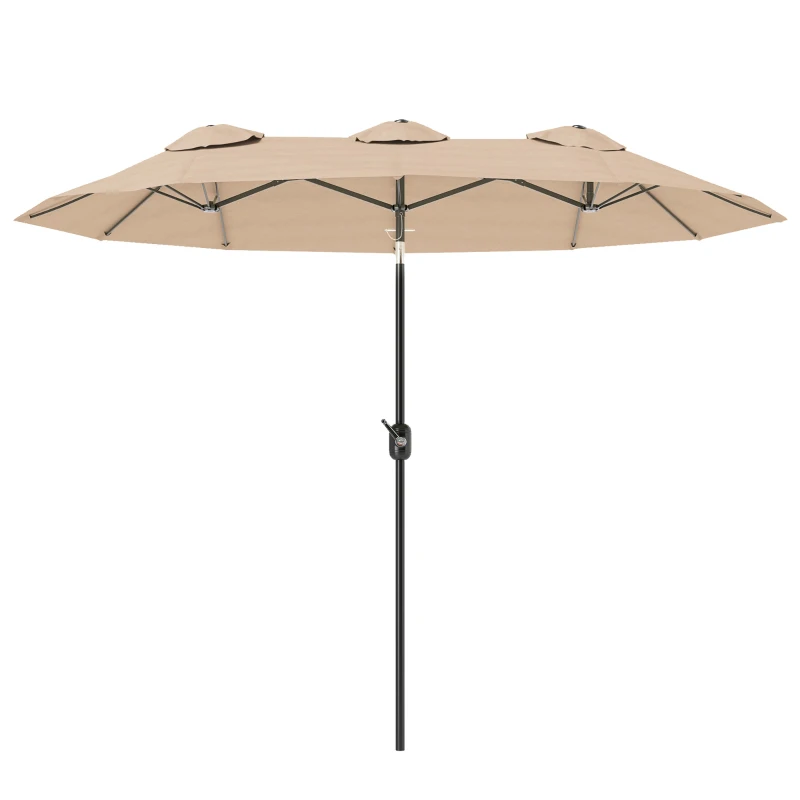 Outsunny Parasol Double Inclinable à 45° avec Manivelle et Prises d'Air, en Acier et Polyester, 285x147x227 cm, Café