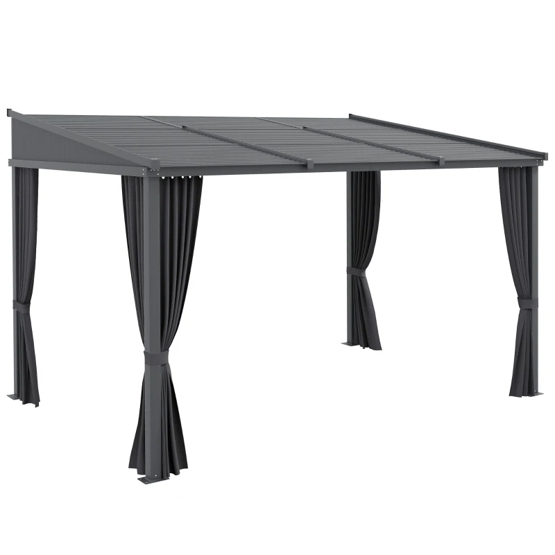 Outsunny Pergola de jardin, Pergola, avec toit rétractable, rideaux, cadre en aluminium, gris foncé, 3,65 x 2,55 x 2,05 m