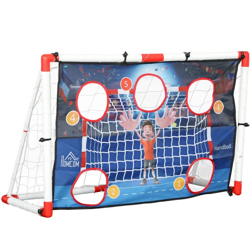 HOMCOM Kinder-Handballtor im Freien, Tor mit 5 Zielzonen, aufblasbarer Handball, Pumpe, 116 x 48 x 76 cm Weiß