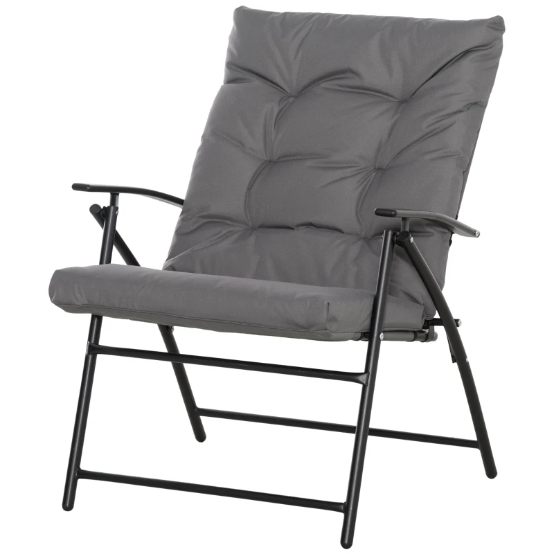 Outsunny Silla de camping silla de pesca plegable y portátil, respaldo alto, cojín acolchado y desmontable 65x65x94 cm, Gris