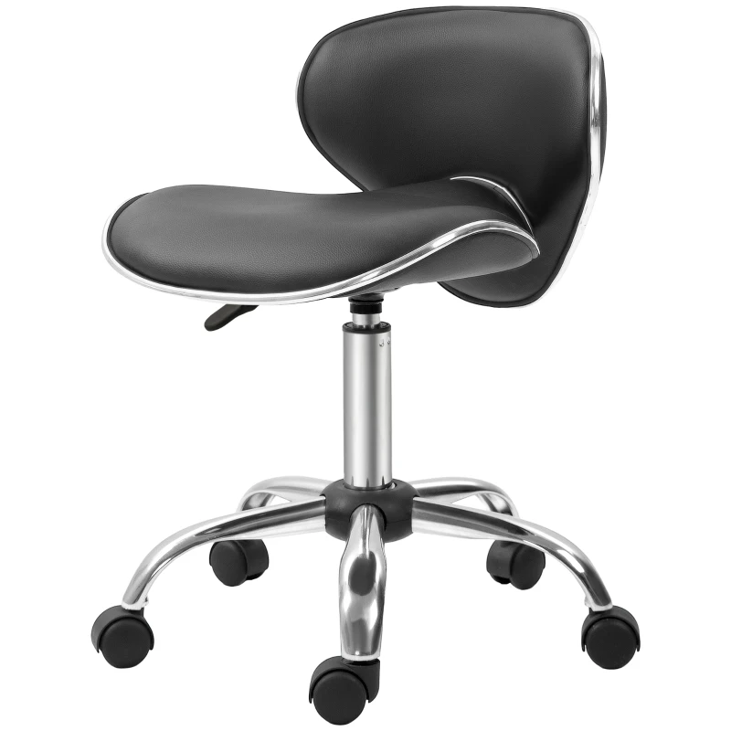 HOMCOM Sgabello a rotelle sgabello da lavoro con altezza regolabile 44-56 cm e schienale, girevole 360°, nero