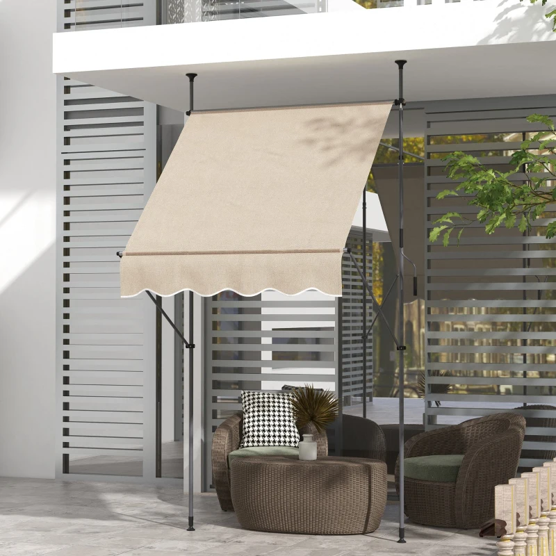 Outsunny Tenda da Sole Autoportante Manuale Retrattile 1.5 x 1.2 x 2.1-3 m, Inclinazione Regolabile, in Metallo Alluminio Poliestere, Sabbia