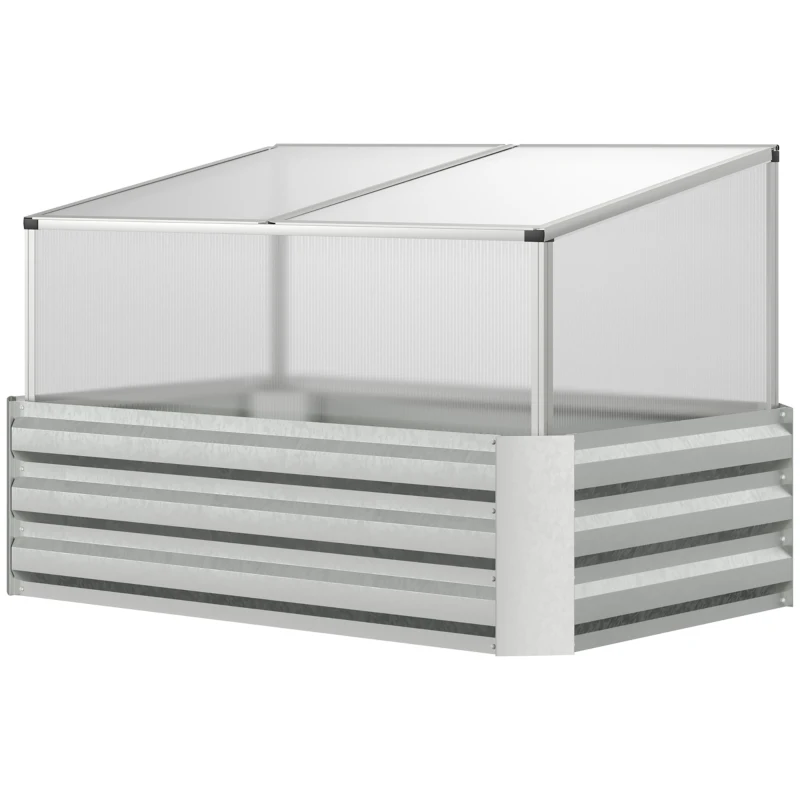 Outsunny Raised Beds for Garden with Mini Greenhouse, Galvanised Outdoor Planters and Cold Grame, for Herbs and Vegetables
