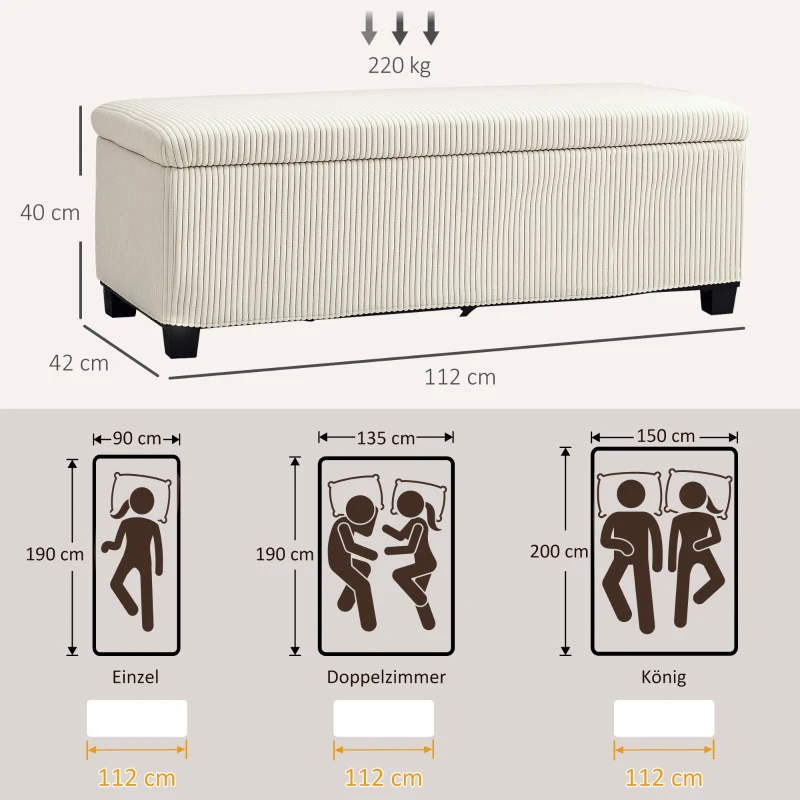 HOMCOM Opbergbank met Corduroy Bekleding en Stalen Frame - Beige(m-3)