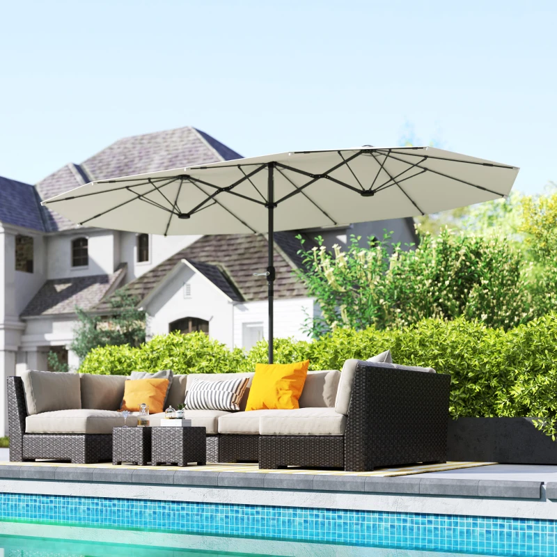 Outsunny Parasol Doble 436x260 cm, Protección UV, Parasol de Acero con Manivela, Forma Ovalada, Beige