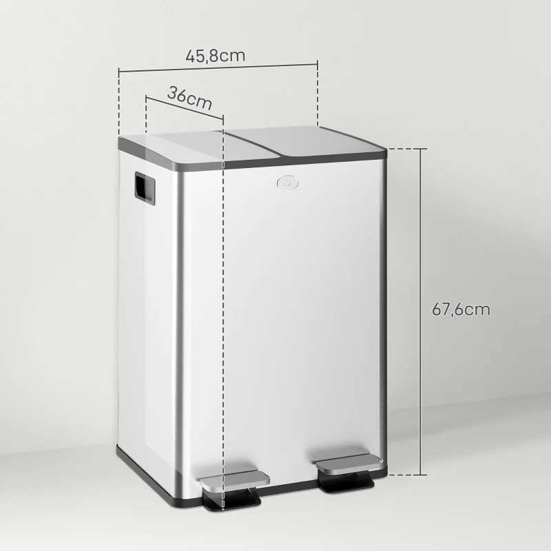 HOMCOM Cubo de basura doble para cocina 2x28L 2 tapas de cierre suave cubos extraíbles y asas