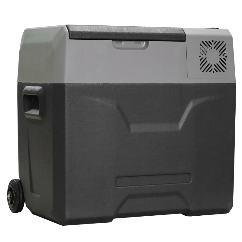 HOMCOM Frigider Auto de 50L cu Panou Touch, Mâner și 2 Roți, 58.6x37.8x54.5 cm, Gri