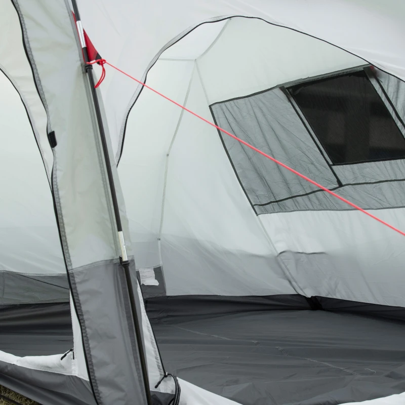 Outsunny Tienda de camping familiar para 6-8 personas, tienda túnel impermeable, puertas + ventanas, 5,1x2,4x1,8 cm, Gris claro