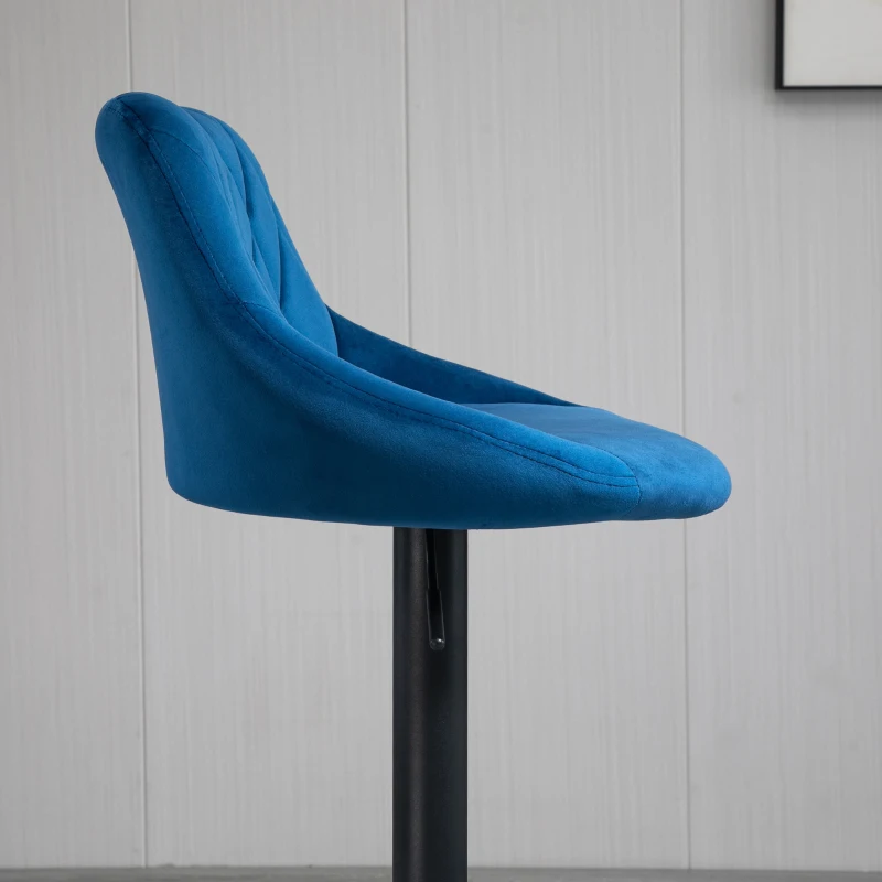 HOMCOM Set 2 Tabourets de Bar, Hauteur Réglable avec Base en Métal et Assise en Velours, Tabourets Modernes avec Dossier et Repose-Pieds, 46x48x83-104cm, Bleu