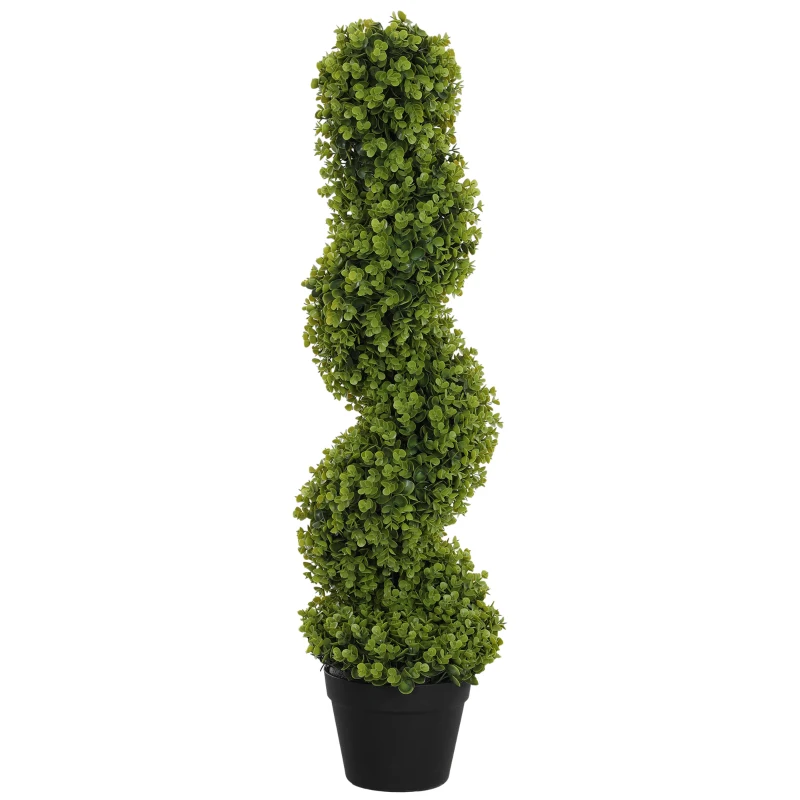 HOMCOM Künstlicher Eukalyptus-Spiralbaum mit inkludiertem Topf für Innen- und Außenbereich, Höhe 90 cm, Grün