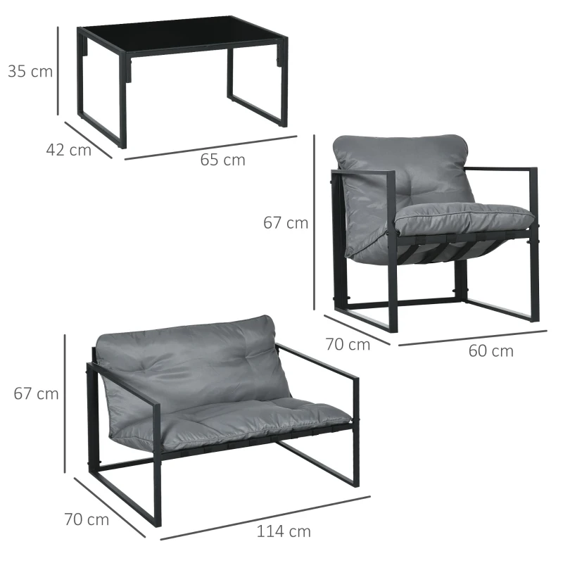 Outsunny Conjunto de sala de jardín 4 piezas 4 personas con sofá de 2 plazas, 2 sillones y 1 mesa de centro Gris(m-3)