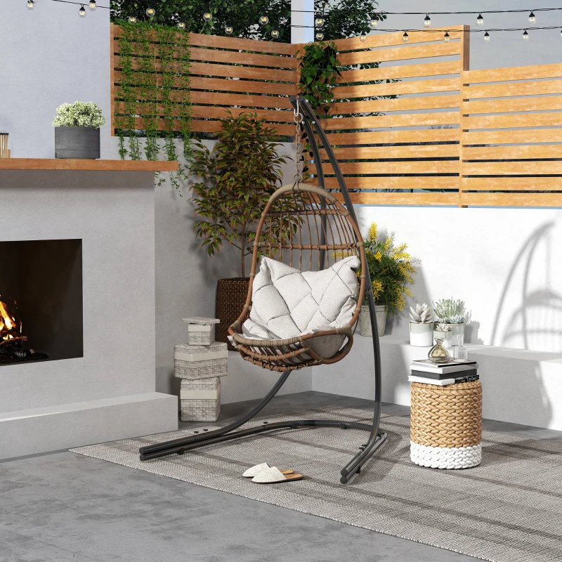 Outsunny Soporte para Sillón Colgante en Forma de C de Metal con Base para Asiento hasta 150 kg Negro