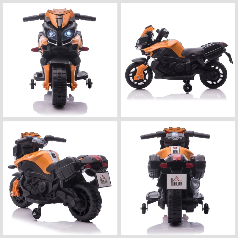 HOMCOM Elektromotorrad für Kinder 18-48 Monate mit Lichtern und Hupe, aus PP und Metall, 88,5x42,5x49 cm, Orange