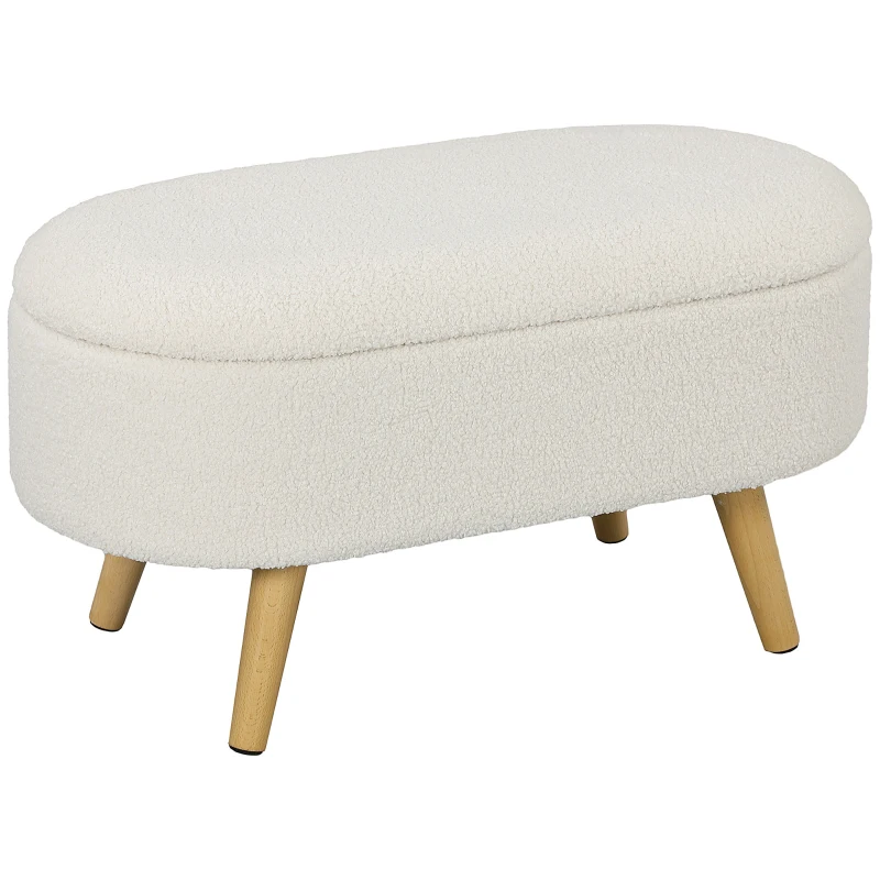 HOMCOM panca con vano portaoggetti e coperchio, sgabello per ingresso, salotto, camera da letto, legno, rivestimento in tessuto, Bianco