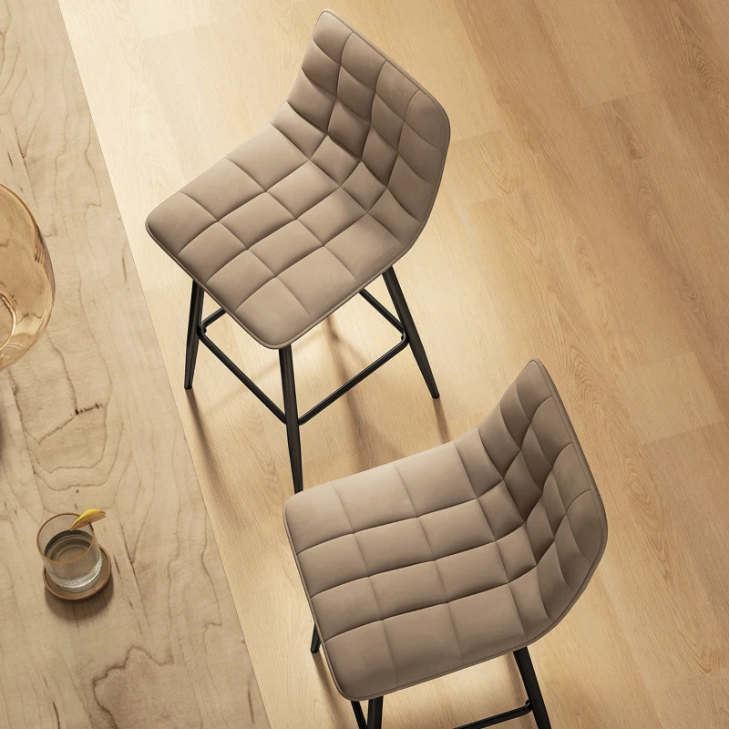 HOMCOM Set 2 Barhocker im skandinavischen Stil mit Samteffektstoff und Metall, 45x47x84 cm, Braun
