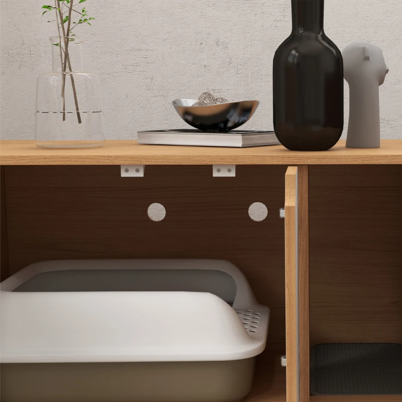 PawHut Mobile per lettiera maisonette per gatti su piedi, 2 in 1 porte stile scandinavo 80 x 48 x 48 cm naturale e bianco