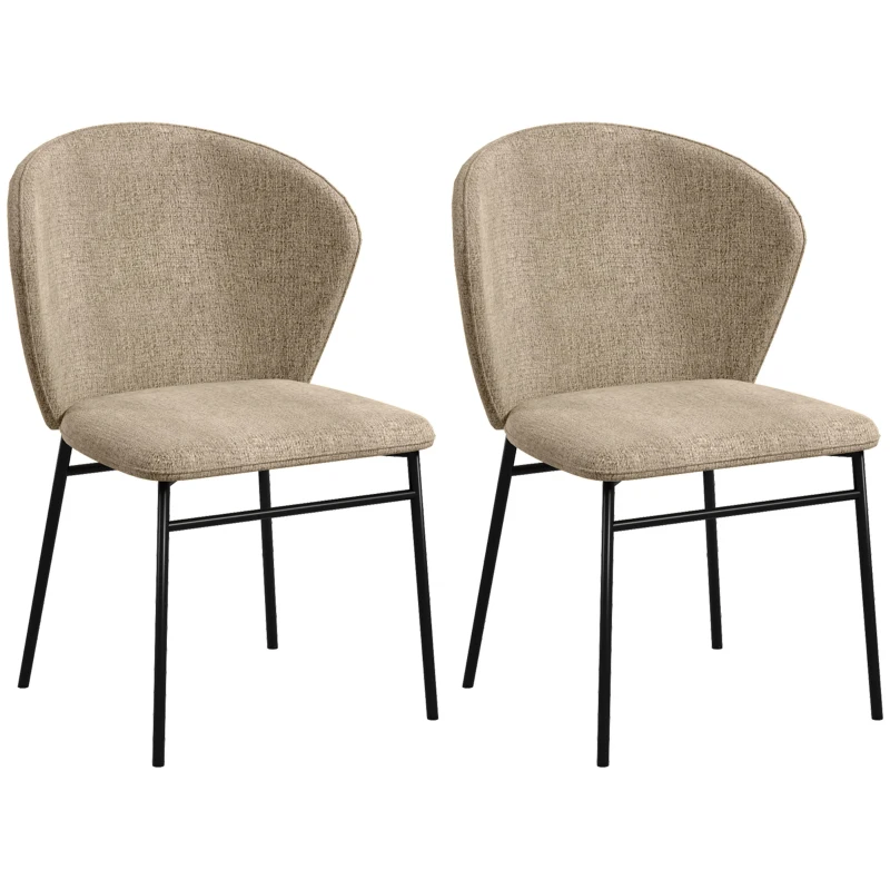 HOMCOM Set di 2 Sedie da Sala da Pranzo Seduta Imbottita in Tessuto Effetto Lino Piedi in Acciaio Stabile Design Moderno Marrone Chiaro