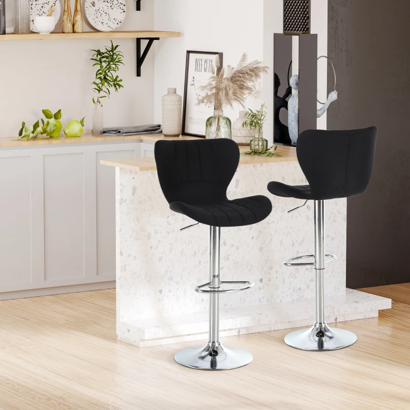 HOMCOM Set di 2 Sgabelli da Bar Design Contemporaneo Altezza d'Assise Regolabile 59-81 cm Girevoli 360° Lino Nero