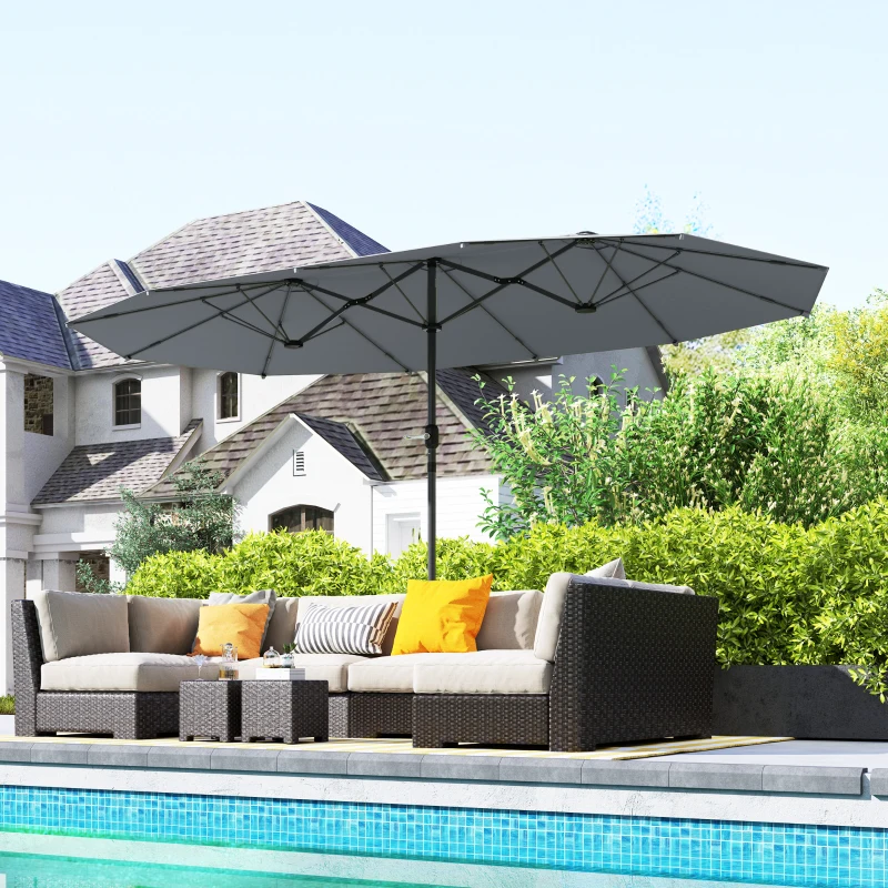 Outsunny Parasol Double Face 436 x 260 cm, Protection UV en Acier avec Manivelle, Gris foncé
