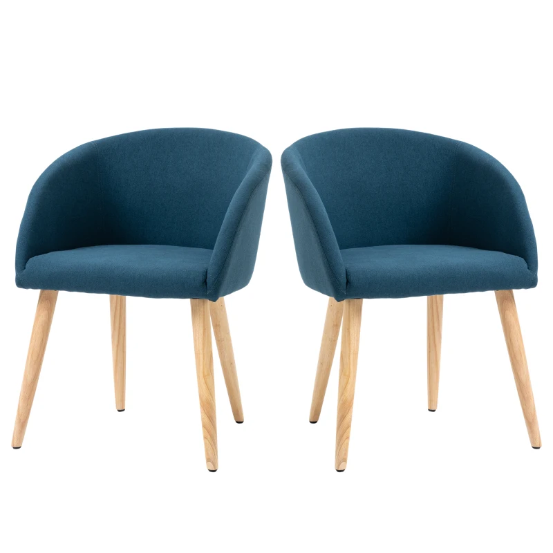 HOMCOM Set di 2 sedie da pranzo sedia da cucina Design scandinavo - Piedi inclinati effilati Legno di Gomma - Seduta Schienale braccioli ergonomici Aspetto Lino Blu Anatra