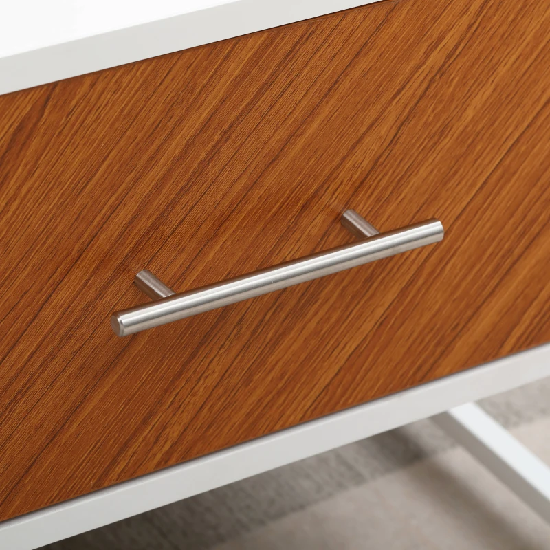 HOMCOM Mesa de Centro con 2 Cajones y Estante Abierto en Madera y Metal 100x50x40 cm Blanco y Marrón