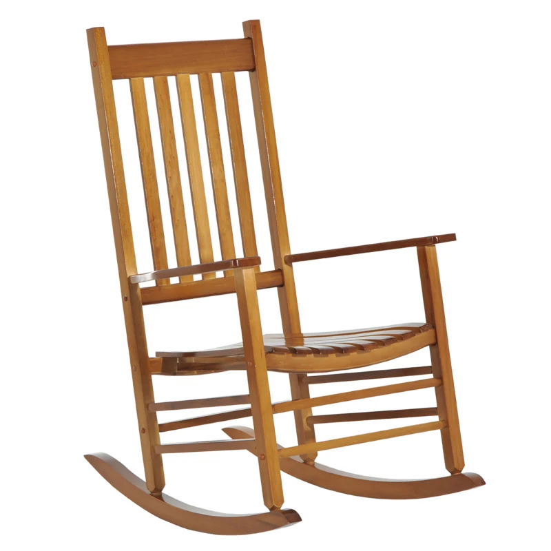 Outsunny Mecedora de Madera con Reposabrazos Sillón de Relajación para Jardín Natural 69x86x115 cm