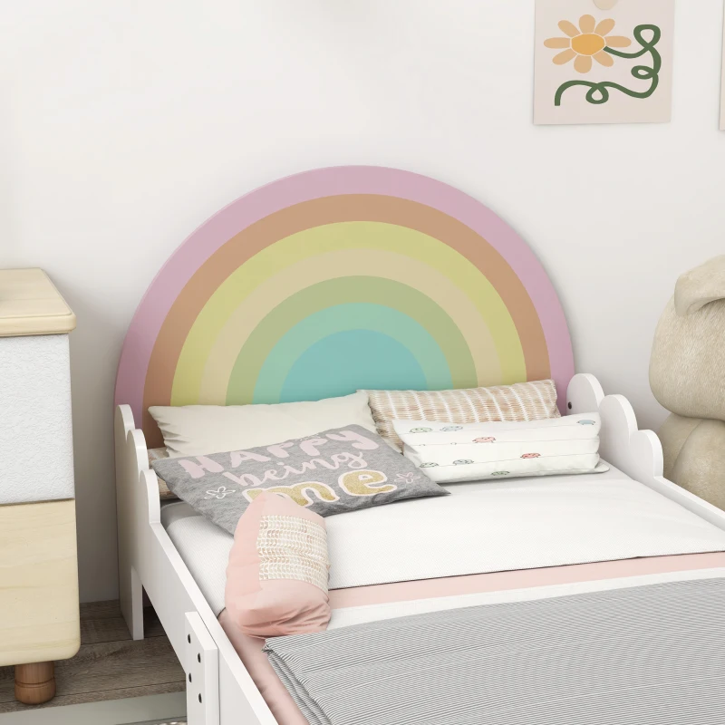 ZONEKIZ Kinderbett für 3 bis 6 Jahre 143 x 74 x 66 cm Regenbogendesign Lattenrost inklusive modernes Zimmer Rosa