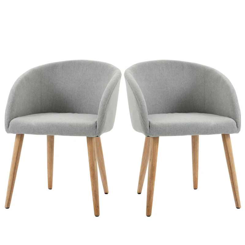 HOMCOM Set di 2 sedie da sala da pranzo sedia da cucina Design scandinavo - Gambe affusolate in legno di gomma - Seduta Schienale braccioli ergonomici Aspetto Lino Grigio