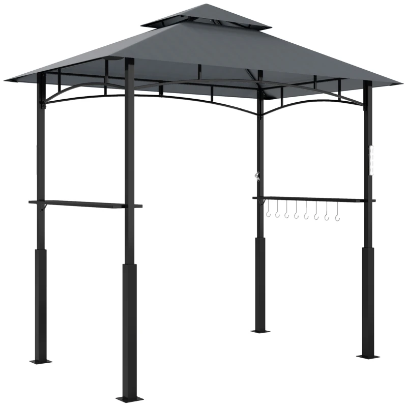 Outsunny Pérgola de barbacoa de dos niveles toldo de recepción para jardín con luz LED 240x150x250 cm Gris oscuro