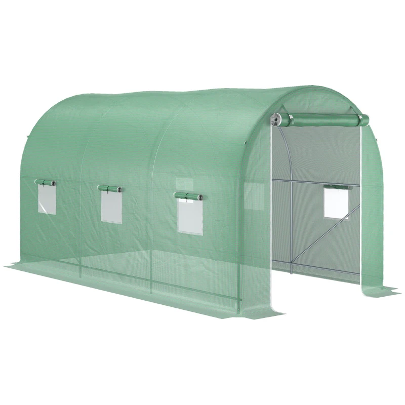 Outsunny Invernadero de Jardín Tunnel Superficie Suelo 8 m² 4x2x2 m Chasis Tubular Reforzado Puerta con Cierre de Cremallera