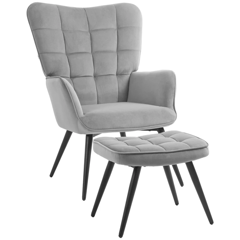 HOMCOM Sillón de relax Silla con Reposapiés Conjunto de 2 piezas Gris