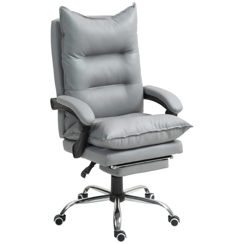 Vinsetto Silla de oficina ergonómica silla de oficina con reposapiés respaldo reclinable poliuretano 66x72x122-130 cm Gris Claro