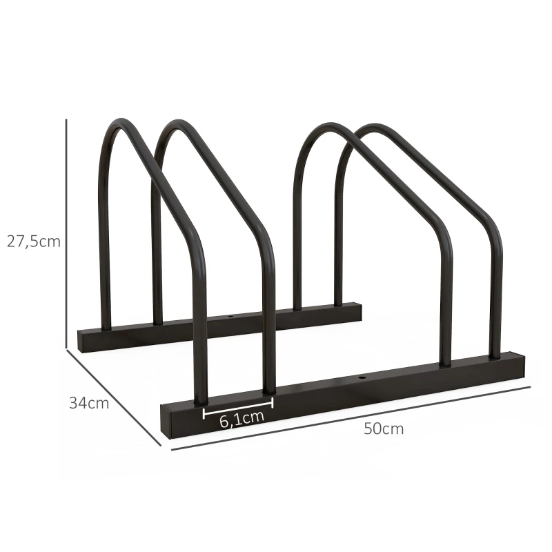 SPORTNOW Fahrradträger für 2 Fahrräder Fahrradständer zur Reifenlagerung 61 mm Abmessungen 50L x 34B x 27,5H cm schwarzer Stahl