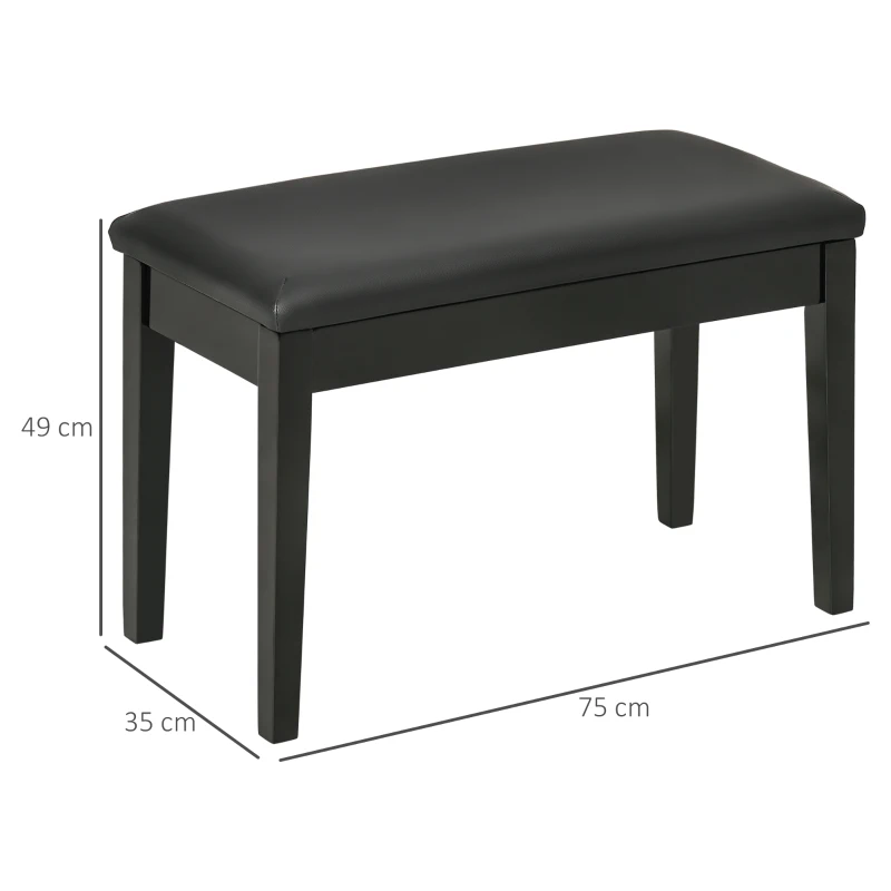HOMCOM Banco para piano con asiento acolchado patas de madera maciza revestimiento sintético 75x35x49 Negro