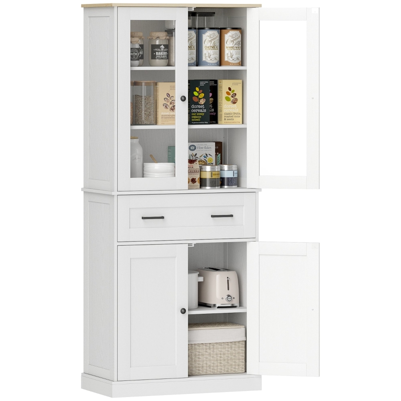 HOMCOM Armadio da cucina, Buffet, Frontale in acrilico, Cassetti, 76 x 40 x 182,5 cm, Bianco crema