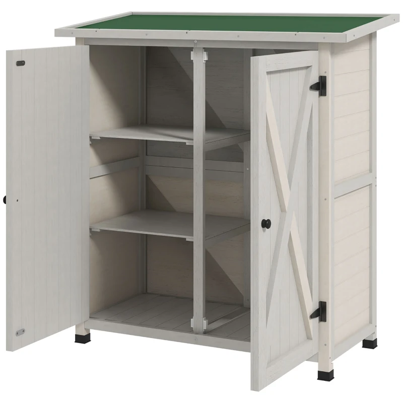 Outsunny Armario de Herramientas de Madera con 2 Puertas, Cobertizo de Herramientas con Techo de Asfalto, 110x55x117 cm, Gris claro