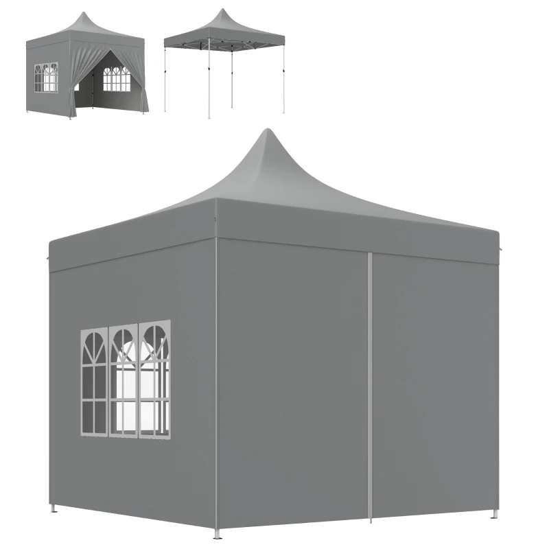 Outsunny Gartenpavillon Faltzelt 3 x 3 m 4 abnehmbare Seitenwände 3 Fenster höhenverstellbar Transporttasche Grau