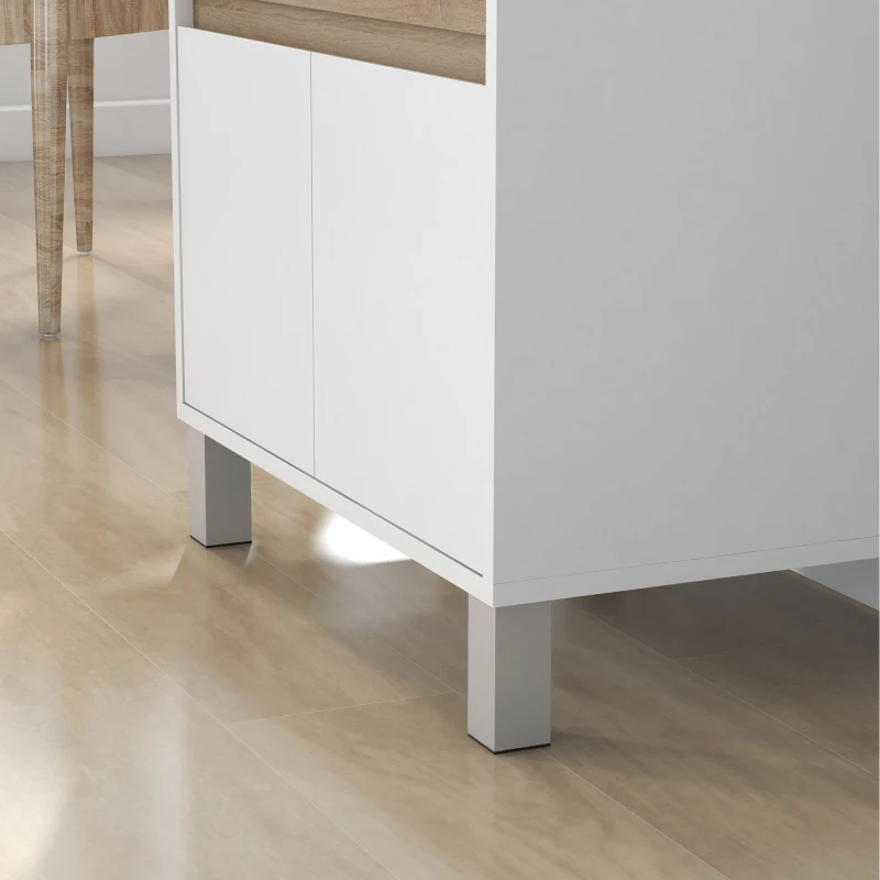 HOMCOM Mueble carrito de cocina para microondas con armario cajón estante superior 60x40x131 cm natural y Blanco